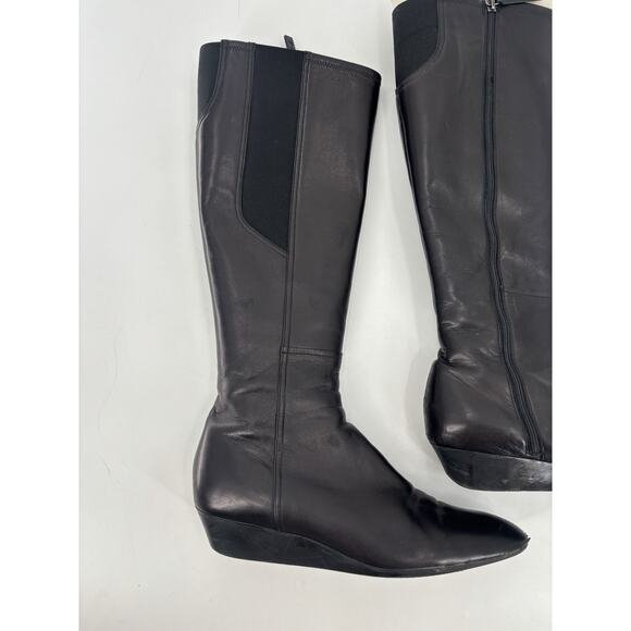 Prada Boots Womens 39 Black Leather Knee High Zip Up Wedge Elastic Nylon Panel - Picture 7 of 14